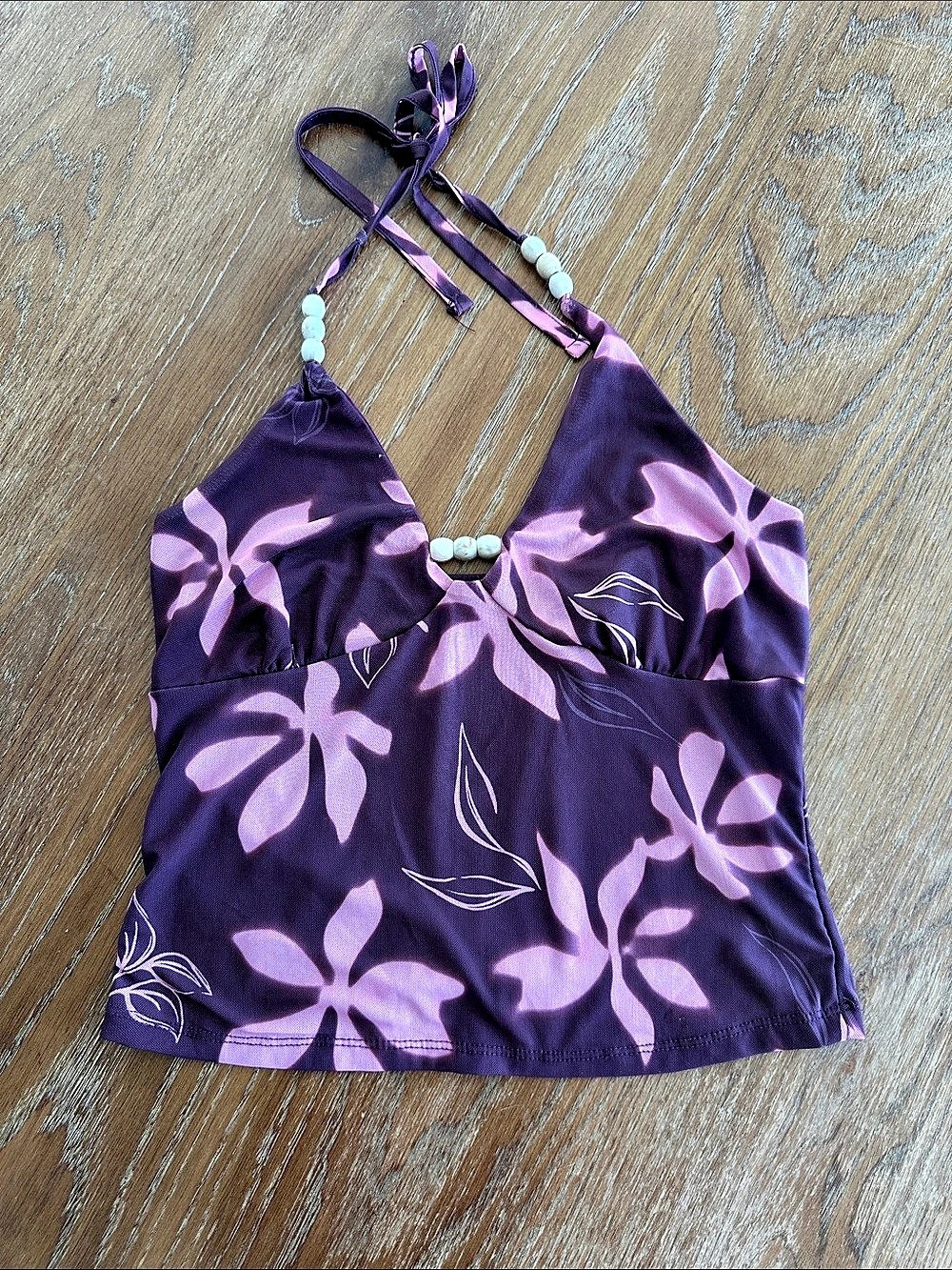 Pink Republic Floral Halter Top in bBurgundy & Pink Medium